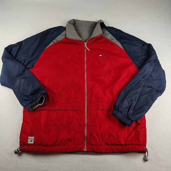 VTG Hilfiger Athletics Jacket Mens Medium Nylon Fleece Lined Reversible - Picture 1 of 12